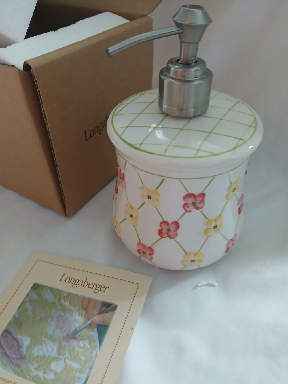 Longaberger Floral Ceramic Soap Dispenser  New In Box